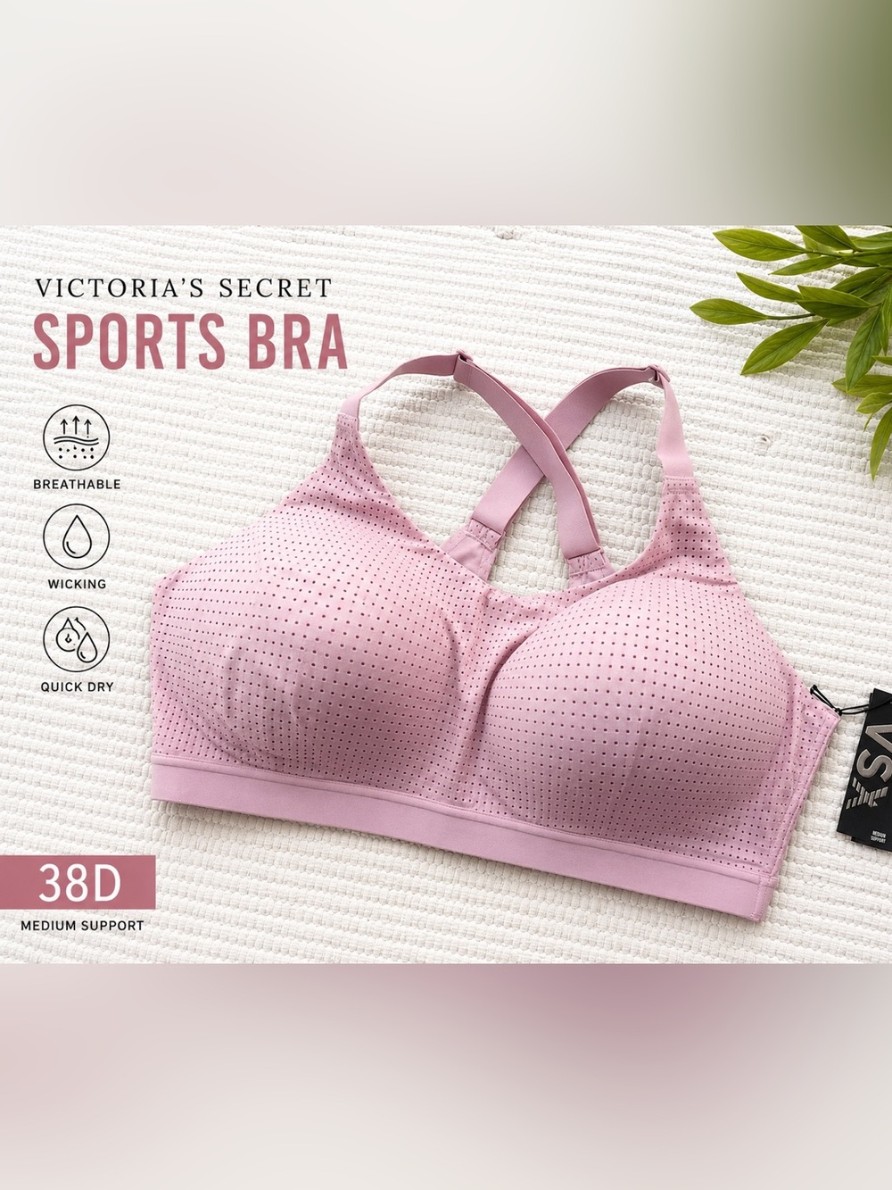 Victoria’s Secret Pink Lightweight Mesh Sports Bra 38D NWT